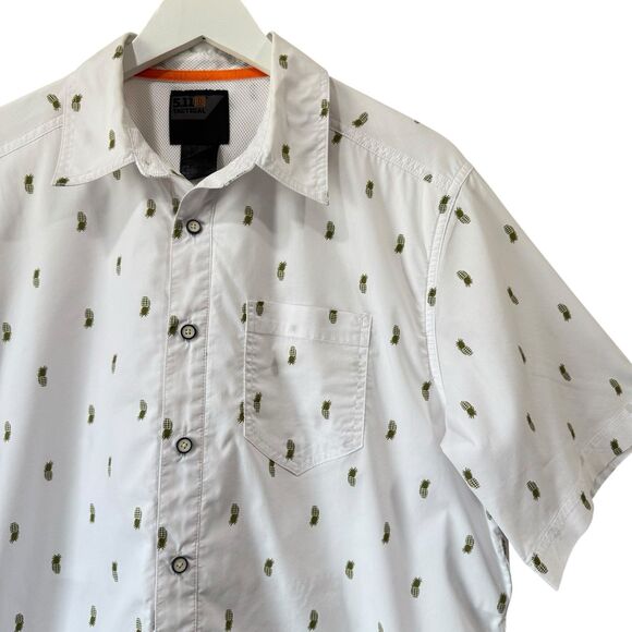 511 Tactical Shirt Mens Medium White Snap Buttons SS Green Pineapple Grenade EUC - Picture 1 of 9